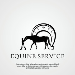Horse stable logo design idea, illustration of an abstract lead the horse training