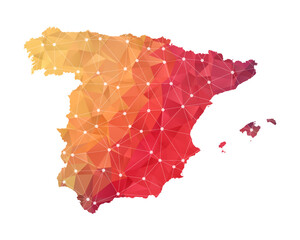 Spain Map - Abstract geometric rumpled triangular low poly style gradient graphic on white background , line dots polygonal design for your . Vector illustration eps 10.