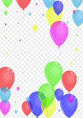 Bright Confetti Background Transparent Vector. Helium 3d Template. Purple Jubilee. Yellow Surprise. Balloon Present Border.