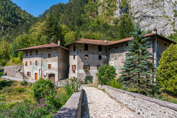 Fototapeta na wymiar The small village of Moline, near San Lorenzo in Banale. Province of Trento, Trentino Alto Adige, Italy.