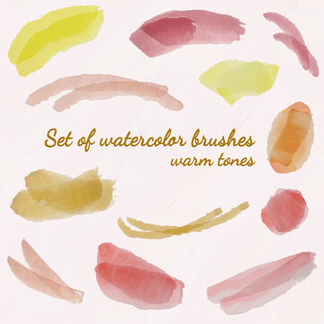 Set Of Watercolor Brushes. Warm Tones.