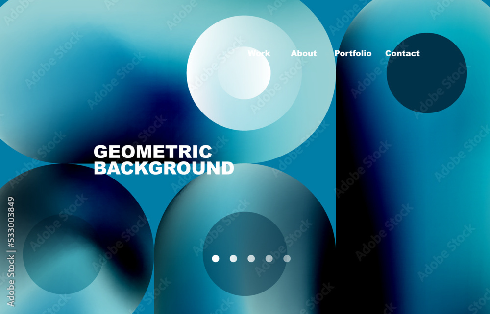 Poster Website landing page abstract geometric background. Circles and round shapes. Web page for website or mobile app wallpaper