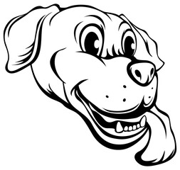 Black and white hand drawn face of dog . Mascot illustration. Dog tattoo art.