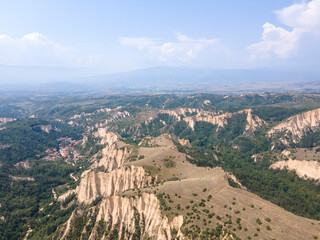 Aerial view of Melnik sand pyramids, Bulgaria