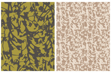 Abstract Floral Seamless Vector Patterns with Brown Hand Drawn Twigs on a Warm Green and Light Beige Background. Simple Irregular Botanical Repeatable Print ideal for Fabric, Textile.
