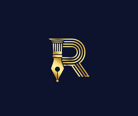 R letter Lawyer logo with creative Design Gold Color
