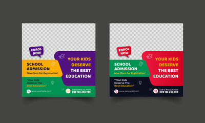 education school admission social media post & back to school flyer poster layout template. 