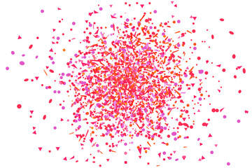 Multicolored pattern with geometric elements on isolated white. Colorful background with confetti. Holiday texture from glitters. Luxury colored frame. Print for banner, flyer, poster and textile