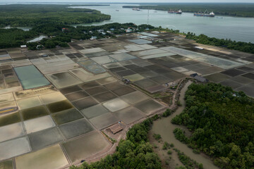 Aerial view of Can Gio salt fields in Vietnam.
