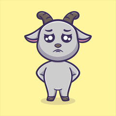 Obraz na płótnie Canvas Cute sad goat cartoon vector icon illustration animal activities