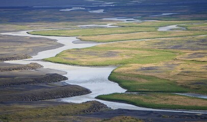 landscape with river, flat landscape, Riverland, valley, iceland