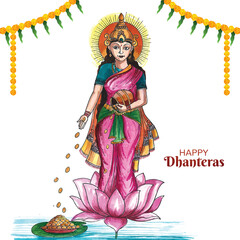 Goddess maa laxmi with coins for indian festival dhanteras background