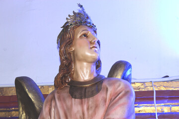 Medellin, Colombia - September 23, 2022: Guardian Angel statue in a Catholic temple.