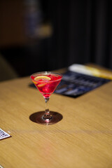 lemonade cranberry and black currant drink on dark  background.