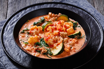 Creamy Tomato Soup with ground Chicken and veggies