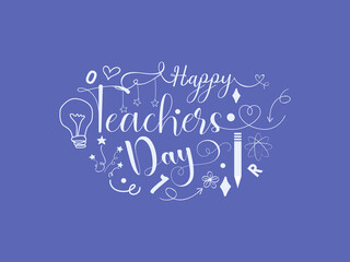 Happy teachers day hand lettering vector illustration design with decorative doodle celebration