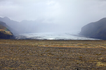 View on Myrdalsjokull glacier from Skafta lava fields