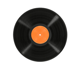 Old vinyl record album with blank orange label isolated.