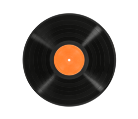 Old vinyl record album with blank orange label isolated.