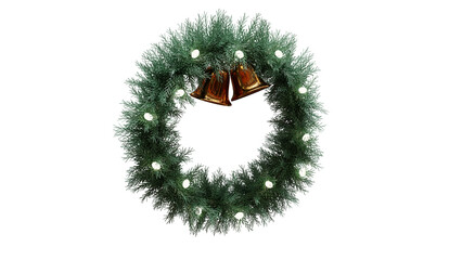A 3D rendered image of a Christmas Wreath with white fairy lights - 533009289
