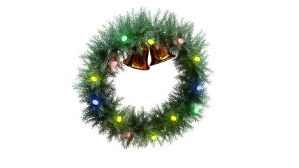 A 3D rendered image of a Christmas Wreath with coloured fairy lights - 533009411