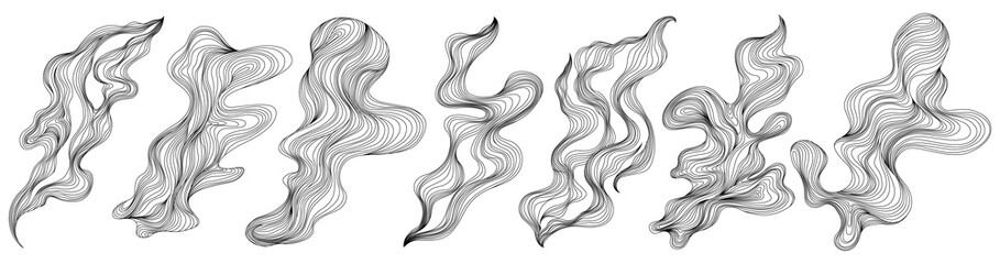 Obraz premium Set of abstract shapes. Hand drawn png illustrations. Ink painting style composition 