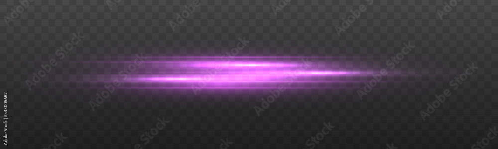 Aufkleber Purple soft horizontal neon lines and lights. Set of abstract lens flares. Beautiful digital flare. Flash purple line motion. Laser sparkle beams, glowing violet speed, pink light effect. Vector 