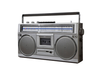 Vintage bom box portable stereo isolated. - obrazy, fototapety, plakaty