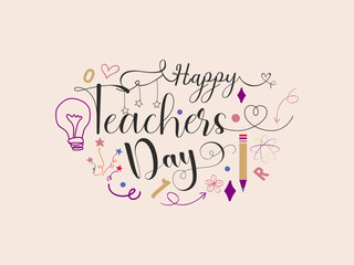 Color Calligraphy letter design concept of Happy teachers day with decorative doodle. celebration design for congratulation cards, banners and flyers.