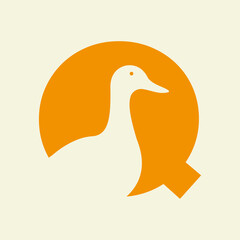 Initial Duck Logo On Letter Q Negative Space Concept Vector Template