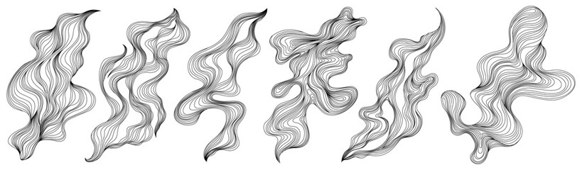 Set of abstract shapes. Hand drawn png illustrations. Ink painting style composition
