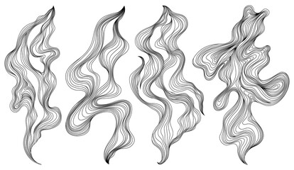 Set of abstract shapes. Hand drawn png illustrations. Ink painting style composition
