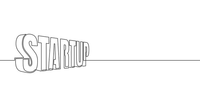 Animation of an image drawn with a continuous line. 3d startup word typography.