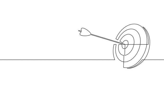 Animation of an image drawn with a continuous line. Arrow in center of target.