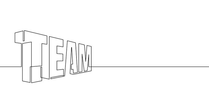 Animation of an image drawn with a continuous line. 3d team word typography.