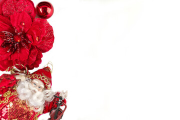 Santa Claus and a Christmas flower on a white background. Christmas card.