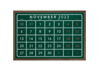 2023 November Green Chalkboard Calendar Transparent Background Png