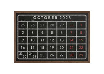 2023 October Black Chalkboard Calendar Transparent Background Png