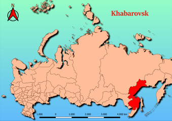 Vector Map of Russia with map of Khabarovsk county highlighted in red