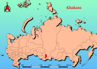 Vector Map of Russia with map of Khakass county highlighted in red