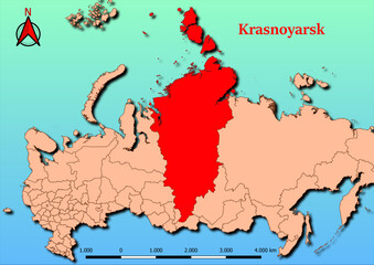 Vector Map of Russia with map of Krasnoyarsk  county highlighted in red