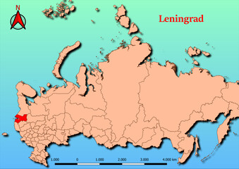 Vector Map of Russia with map of Leningrad county highlighted in red