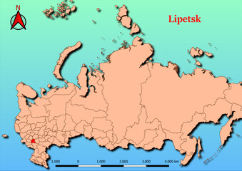 Vector Map of Russia with map of Lipetsk  county highlighted in red