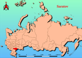 Vector Map of Russia with map of Saratov county highlighted in red