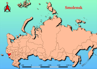 Vector Map of Russia with map of Smolensk county highlighted in red