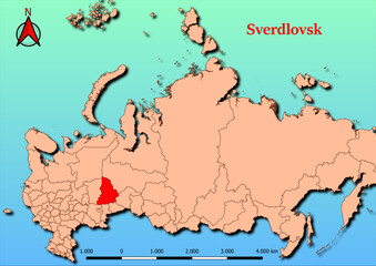 Vector Map of Russia with map of Sverdlovsk  county highlighted in red