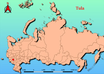 Vector Map of Russia with map of Tula county highlighted in red