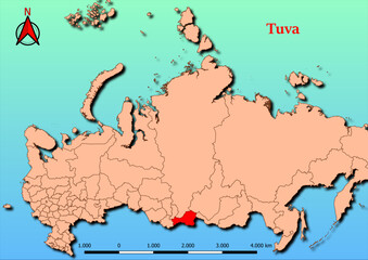 Vector Map of Russia with map of Tuva county highlighted in red