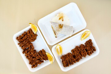 Steak a la turca or chee kofta on a plate( Cig Kofte )  - Turkish Food.