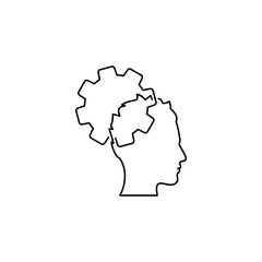 Thinking process icon. Head with gears line symbol isolated on white background